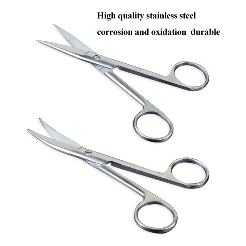 Animal Veterinary Vet Medical Stainless Steel Surgical Scissors Straight curved Tip Haircut Eyebrow Trimming Scissors Farming 3