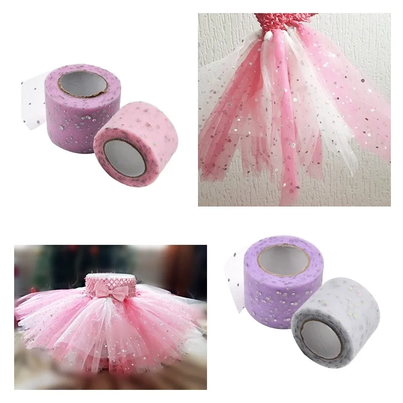 25 yards 5cm Glitter Sequin Tulle Roll Tutu Skirt DIY Material Organza Laser Fabric for Wedding Decoration Baby Shower Supplies