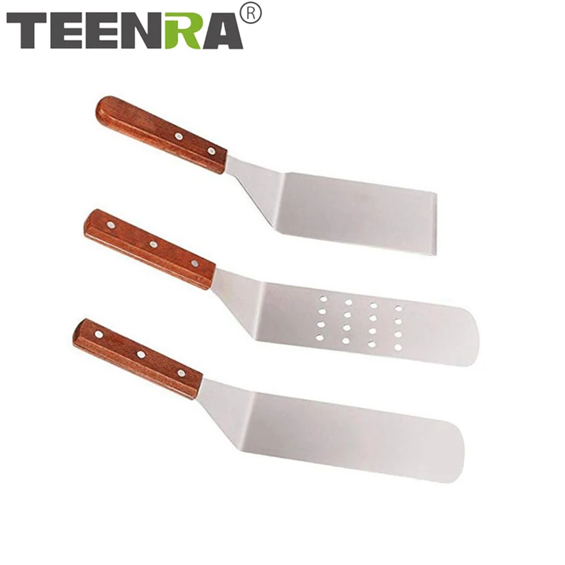 TEENRA Stainless Steel Barbecue Fried Steak Shovel Scraper Pizza Spatula Egg Slotted Plastic Handle22 |