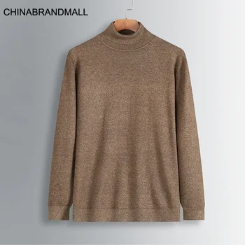 

Autumn Men Fat Man Plus Fat Plus Size Solid Color Joker Round Neck High Collar Knitting Shirt Male Thin Sweater