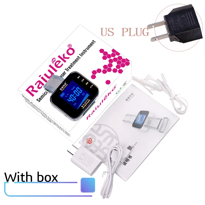 With Box US Plug 650nm лазер/светильник физиотерапия синусит наручные часы диод LLLT для лечения диабета гипертензии Диабетическая терапия инструмент - Цвет: With Box US Plug