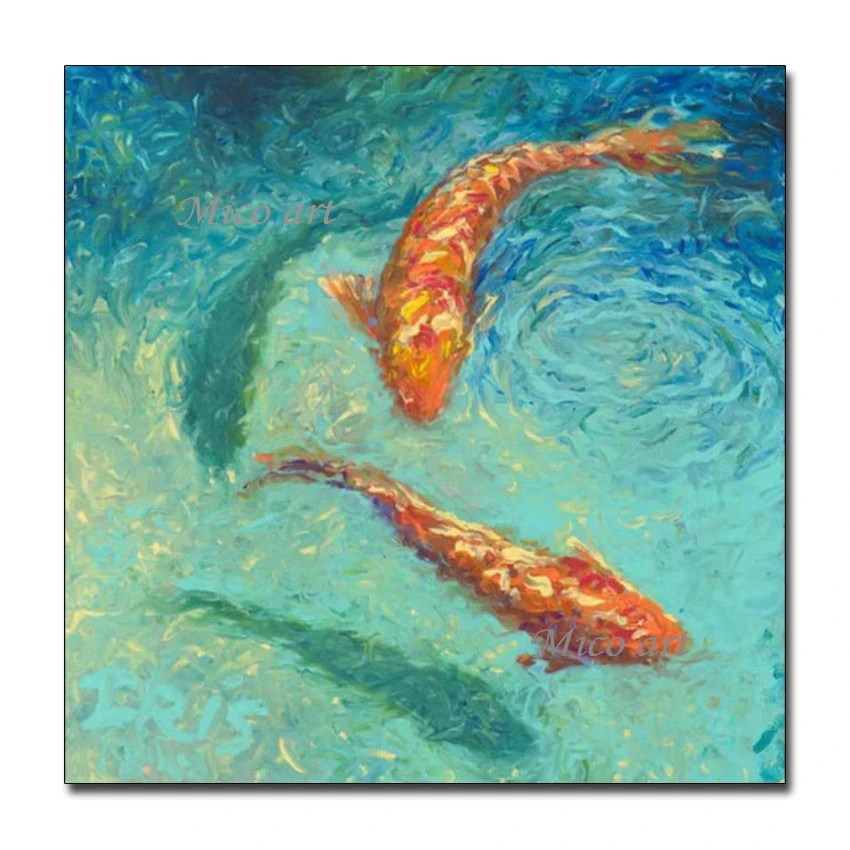 Modern Children Room Decor Abstract Gold Fishes Oil Painting Picture Canvas Wall Art Animal Textured Paintings Pieces Artwork | Дом и сад
