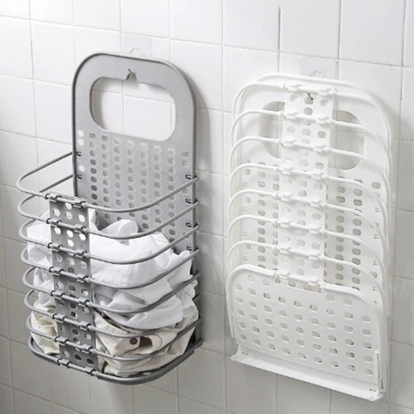 

Free Shipping Wall-mounted Laundry Bag Foldable Soiled Clothes Basket Bathroom Accessories Organizer L Size White Grey Colors