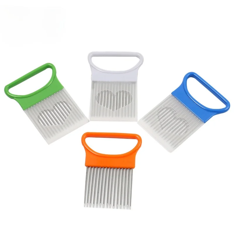 Stainless Steel Onion Needle Onion Holder Handheld Simple Slicer Fruit Vegetable Cutter Potato Kitchen Tool Bar Accessories onion slicer holder onion slicer 1PC