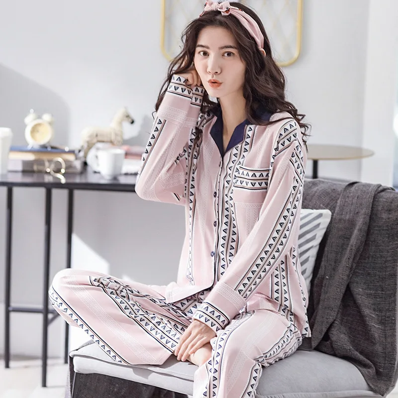 

2019 New Style Pajamas Women's Autumn & Winter Long Sleeve Pure Cotton Korean-style Cardigan Loose Cotton Tracksuit Women's Spri