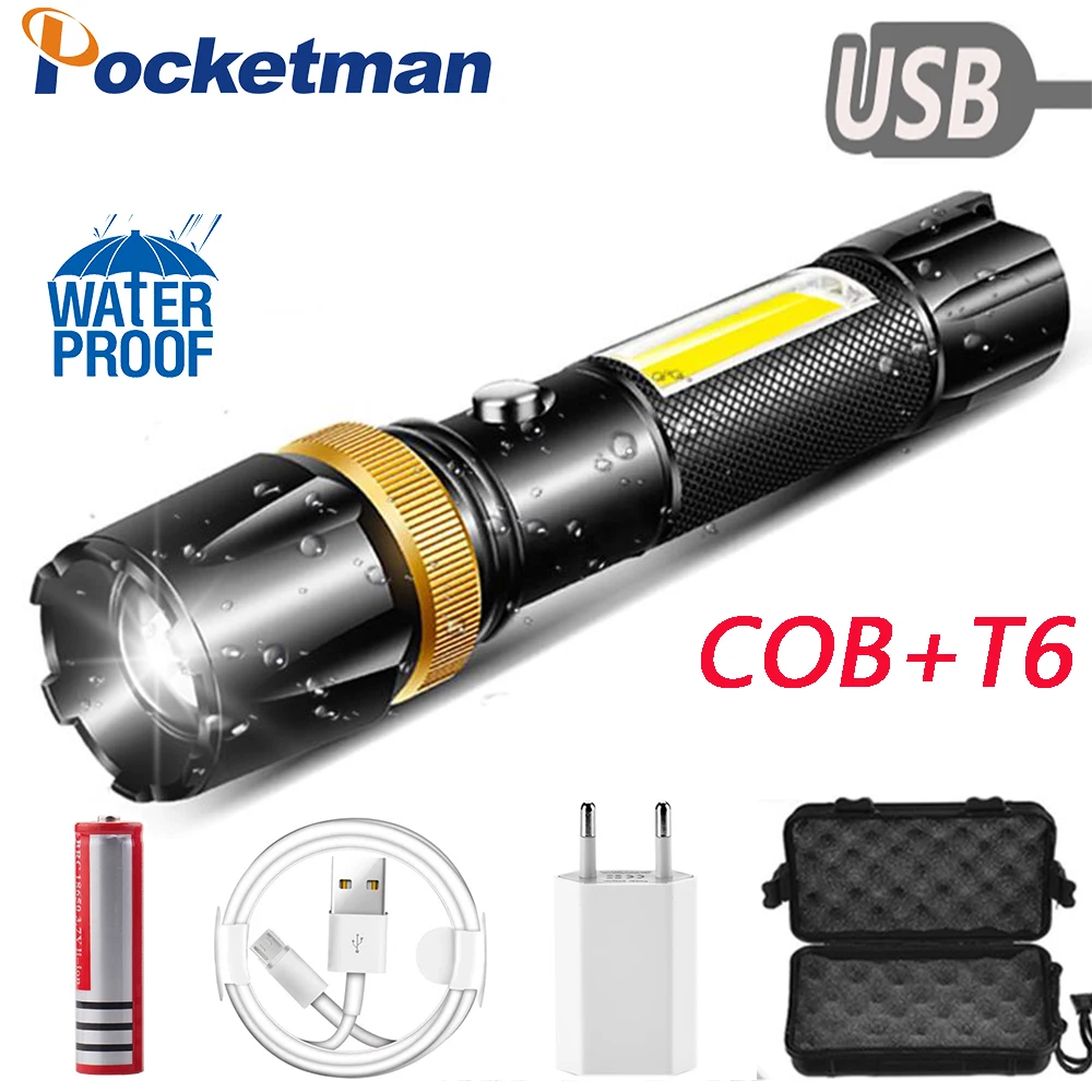 7000лм светодиодный COB фонарик USB фонарь T6 L2 перезаряжаемый 5 режимов