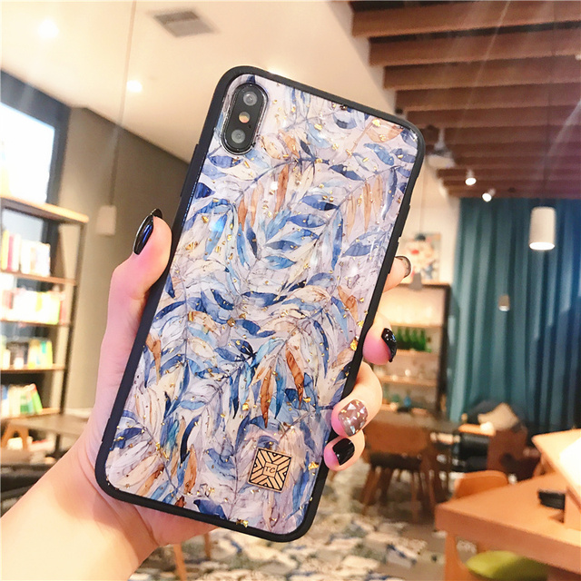 Foil Glitter phone case For iphone 12 Mini 11 13 Pro max X XR XS MAX 6 7 8 plus case soft TPU banana Leaf Flowers cover