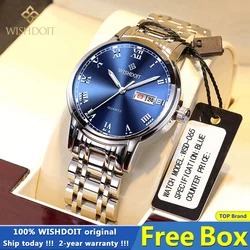 WISHDOIT Reloj de pulsera de acero inoxidable para hombre y mujer, cronógrafo de cuarzo, informal, a la moda, resistente al agua