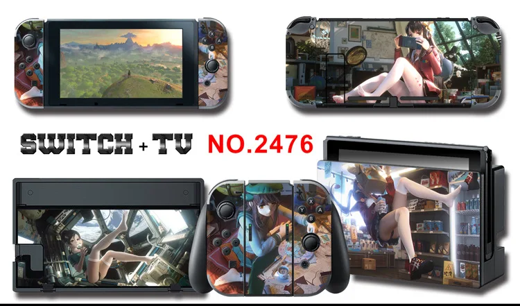 1set New Cute Anime Full Body Sticker for NS Switch Protective Cover Skin Colorful Art for Game Console Joy-Con Controller Decor