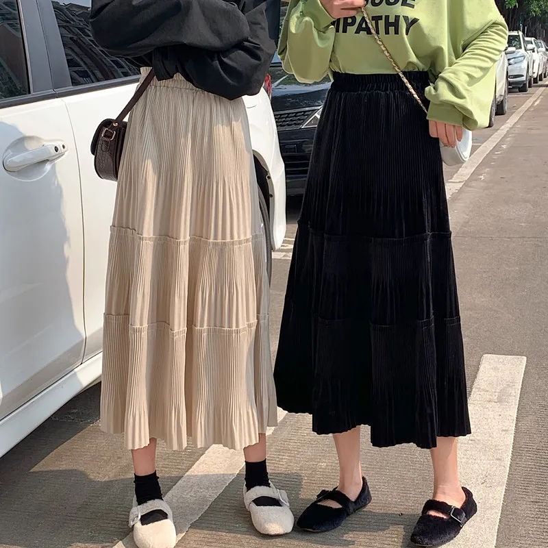 Harajuku Клетчатая Шерстяная Юбка Для Женщин, корейский стиль колледжа, высокая талия, тонкая плиссированная юбка для девушек, новая простая Женская юбка