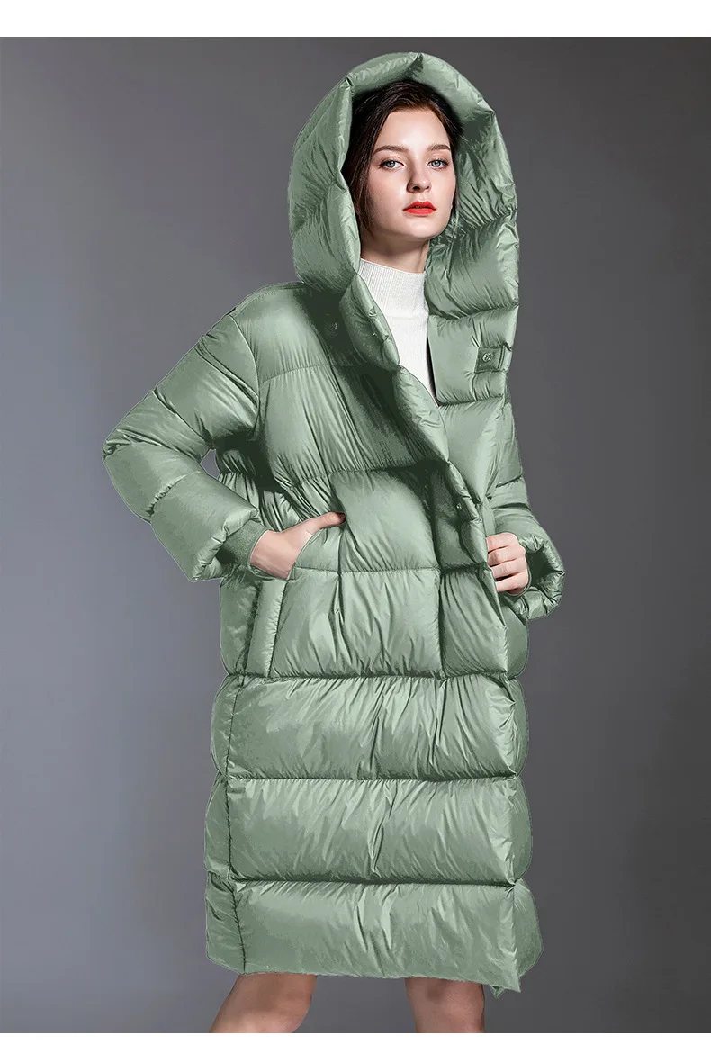 Стиль, женский пуховик, толстые зимние свободные женские пальто с капюшоном, женский пуховик на утином пуху, одежда для отдыха, однотонное пальто