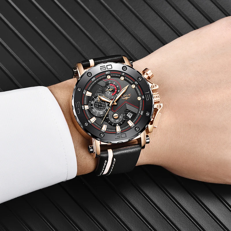 LIGE Neueste Leder Herrenuhr, топ, роскошный, для милитари, спортивный, для мужчин, с хронографом, Relogio Masculino