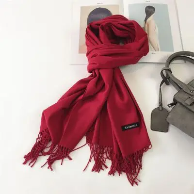 Кашемировый женский тёплый шарф-шаль Foulard Femme Пашмина Косынка шерсть палантин голова шеи длинный зимний шарф для женщин для дам - Цвет: wine red