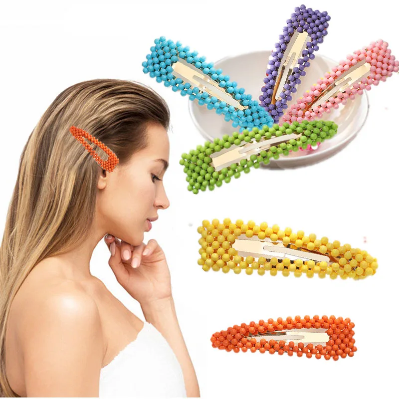 

fluorescent hair clip for girls candy color beaded hairpin bb clip girl candy side clip women barrettes hair accessories