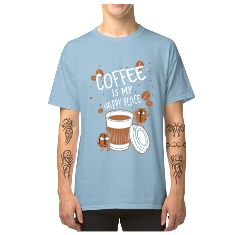 Geek Coffee_is_my_happy_place_drink_t-shirts_2511 T-Shirt for Men Family Summer Fall O Neck 100% Cotton T-Shirt Tops T Shirt Coffee_is_my_happy_place_drink_t-shirts_2511 light