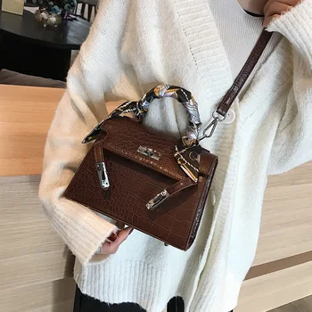

All-match Crocodile Pattern Shoulder Bags For Women Textured Handbag Women 2020 New Crossbody Fashion Lock Retro Kelly Bag