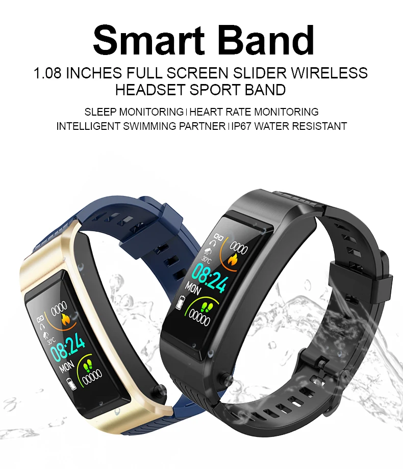 

Tonbux S2 Smart Headphone Wristband Bluetooth Music Earphone Fitness Bracelet Heart Rate Sport Waterproof Smart Watch