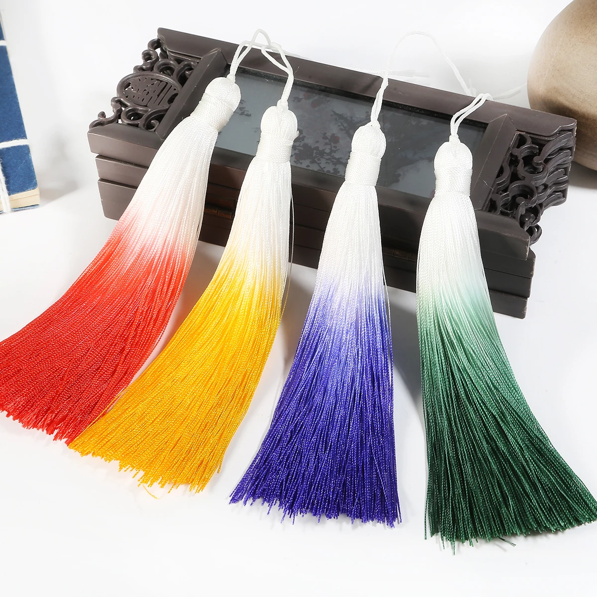 cheap 1pc 13cm Gradient Color Tassel Fringe for Curtain Silk Tassel Jewelry Accesorries DIY Sewing Findings Bag Fringe Trim