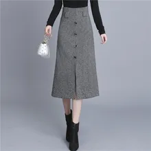 Модная новинка, зимняя Женская Длинная шерстяная юбка, модная базовая шерстяная юбка с высокой талией, Женские повседневные плотные теплые эластичные прямые юбки