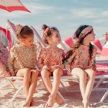 

Floral Print Kids Bikini Long Sleeve Baby Girls Swimsuit For Children Toddler's Rash Sun Guard Swimwear Bling Child Bathing Suit