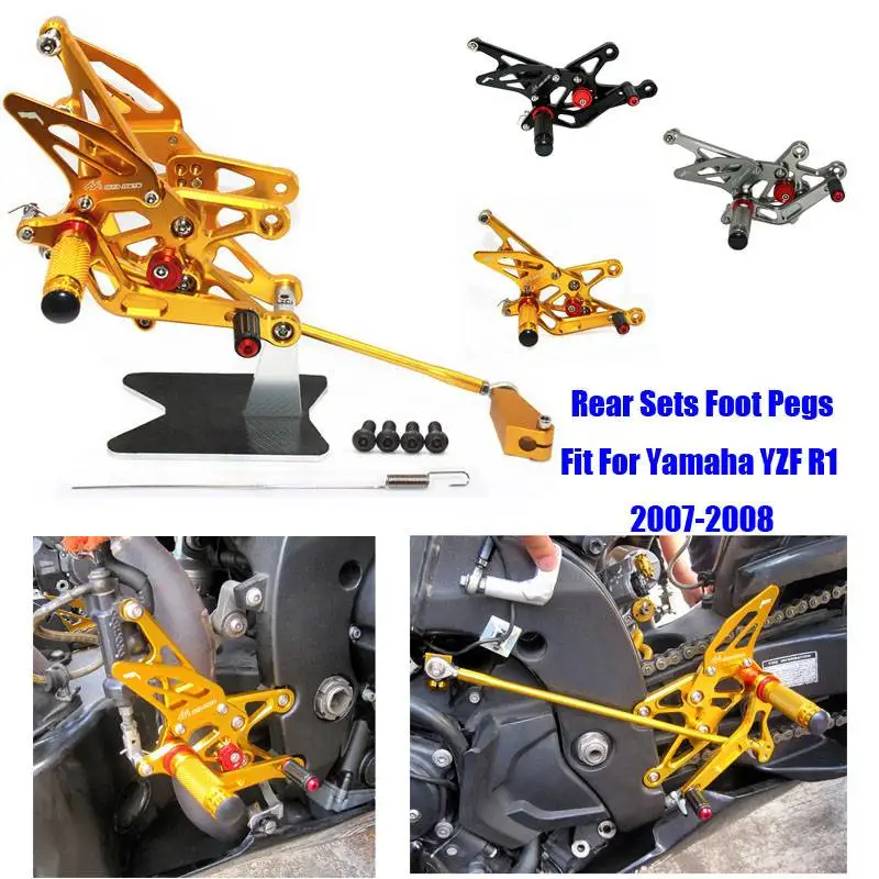 Подножки для Yamaha YZF R1 2007 2008 CNC Регулируемые подножки ног наборы кронштейнов крепления педали задняя Подножка