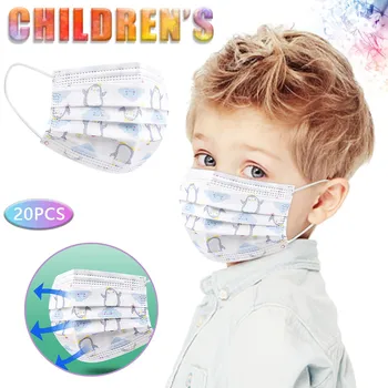 

20pcs Child Kids Disposable Anti Dust Masks 3 Ply Anti-dust Pollution Masks Fabric Dustproof Fashion Masks Prints Cartoon Mask