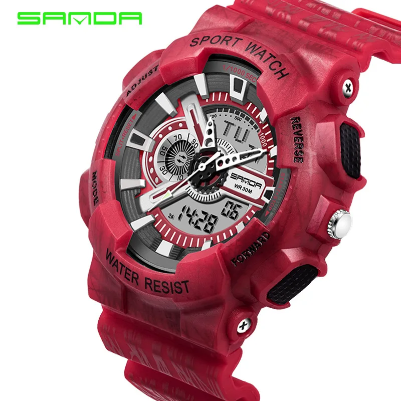 Merk Mode Horloge Mannen G Stijl водонепроницаемый спортивный военный horlogees S-Shock mannen люкс аналог кварцевые цифровые часы - Color: Red