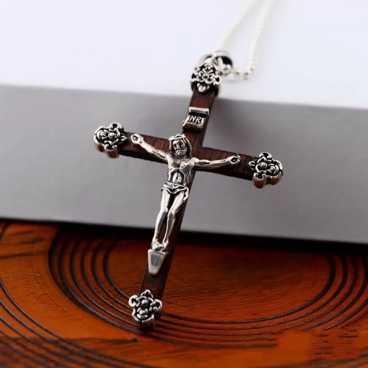 Черного стерлингового серебра 925 пробы с подвеской в виде Креста Иисуса
