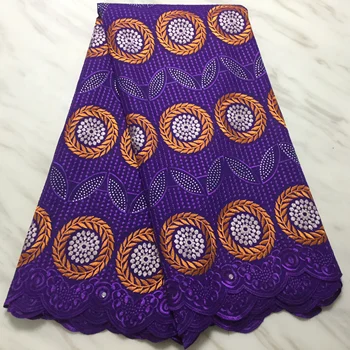 

French Nigerian Lace Fabric High Quality Wedding purple Embroidery Flower Dress Lace Fabric F161015