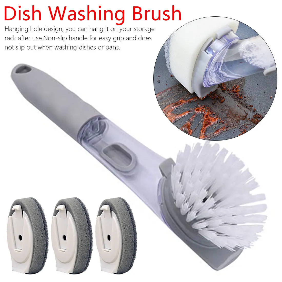 Brush Set 2 in1 Kitchen Cleaning Brush Removable Brushes Long Handle