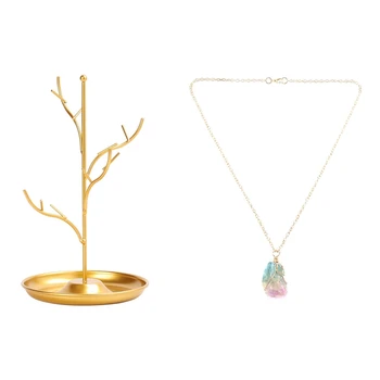 

1 Pcs Crystal Colorful Rainbow Stone Pendant Ornament & 1 Pcs Jewelry Display Stand Rack Tree Stand