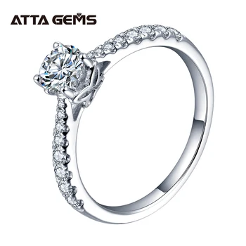 

ATTAGEMS 0.5ct 5.0mm EF Round Rhodium Plating 925 Silver Moissanite Ring Diamond Test Passed Jewelry Woman Girlfriend Gift