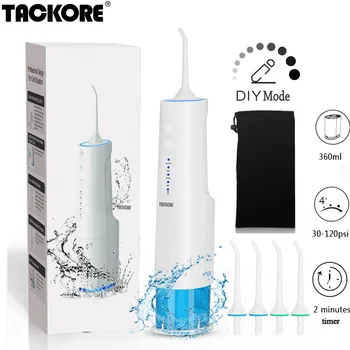 

Cordless Oral Irrigator Portable Water Dental Flosser USB Water Jet Floss For Travel 3 Preprogrammed + 10 DIY Mode 5 Tips 360ml