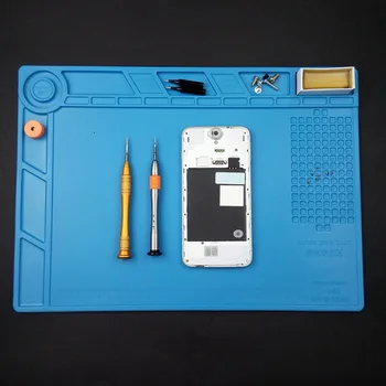 

Blue Desktop Work Mat Soft Heat Insulation Soldering Phone Maintenance Pad Platform Antistatic Magnetic Silicone Tablet Repair