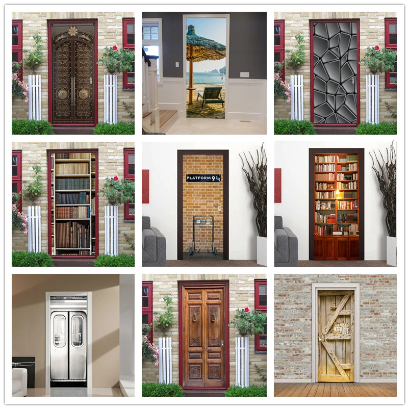 London Platform Library Bookshelf Door Sticker Wallpaper For Doors