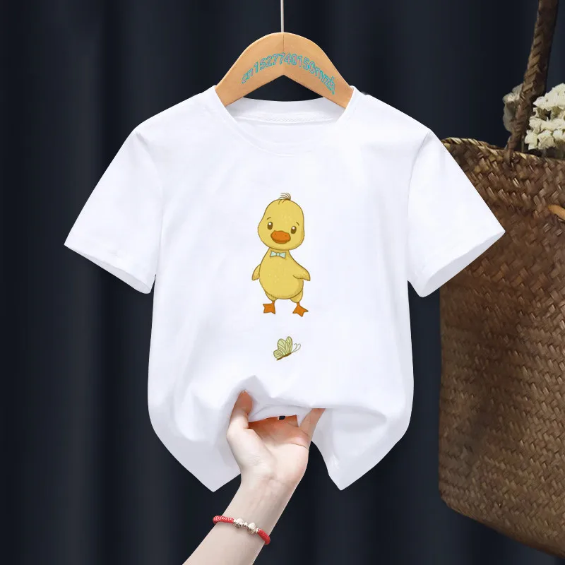 Cute Duck Funny Cartoon White Kid T-shirts Boy Animal Tops Tee Children Summer Girl Gift Present Clothes ,Drop Ship cute T-Shirts T-Shirts