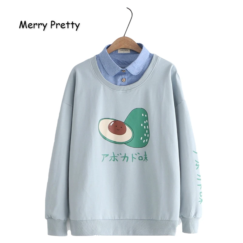 Merry Pretty, Хлопковые женские толстовки с мультяшным принтом, толстовки,, зимние, с длинным рукавом, с отложным воротником, в стиле пэчворк, милые пуловеры