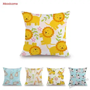 

Cute Cartoon Forest Animals Pattern Design Children Room Decoration Throw Pillow Case Super Soft Velvet Woodland Cushion Cover