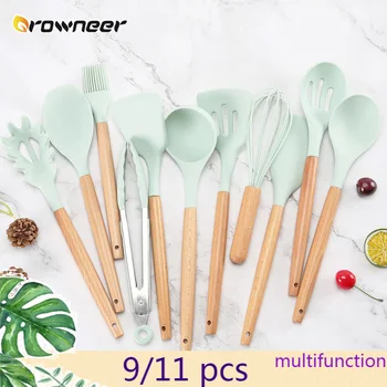 

1/9/11 Pcs Cooking Tool Set Silicone Multifunction Utensils Green Heat Resistant Spatula Ladle Spoon Kitchen Dining Accessories