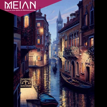 

2020 MEIAN City Diamond Embroidery Cross Stitch Landscape Full Round Picture Rhinestones Mosaic Scenery Diamond Painting DIY