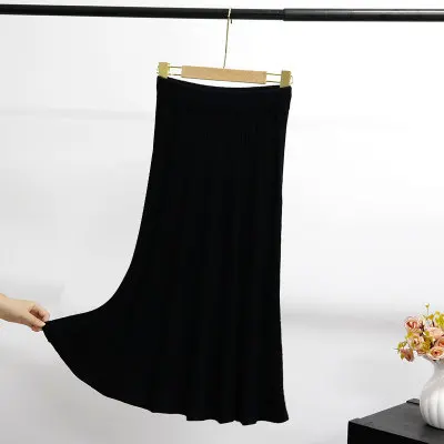 Модные трикотажные юбки женские зимние повседневные длинные юбки gonne donna с высокой талией Женская трикотажная юбка-пачка rokjes dames розового цвета - Цвет: black