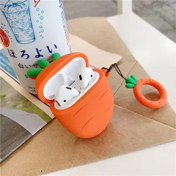 

Cute Cactus Carrot Pattern Soft Silicone Protective Cover Shockproof Case Skin for airpods 1/2 Charging Box X3UA