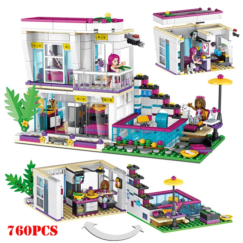Дешево Друзья сердце озеро город девушки клуб улица строительные блоки розовый торт кафе синий Camper совместимые друзья Кирпичи игрушки для девочек...