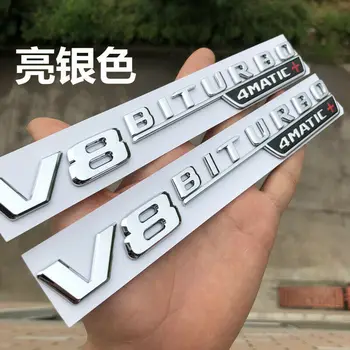 

2pcs Chrome V8 Biturbo 4matic+ Plus Car Fender Emblem Trunk Badge Decal Stickers