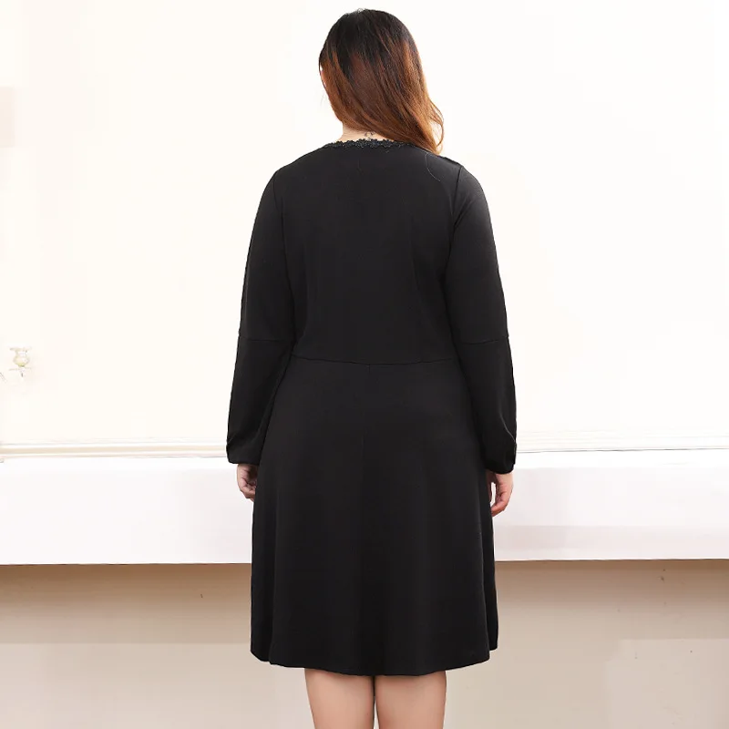 Большие размеры 10XL 8XL 6XL 4XL,Российские размеры 66, 62, 58, 54 женское осеннее платье с длинными рукавами женское винтажное черное элегантное платье с цветочной аппликацией тонкие платья