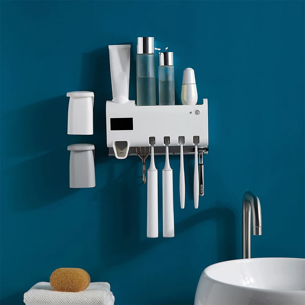 

New Sterilization Kit Toothbrush Holder Toothpaste Storage Rack Shaver UV Toothbrush Sterilizer Cup Rack Toothpaste Dispenser