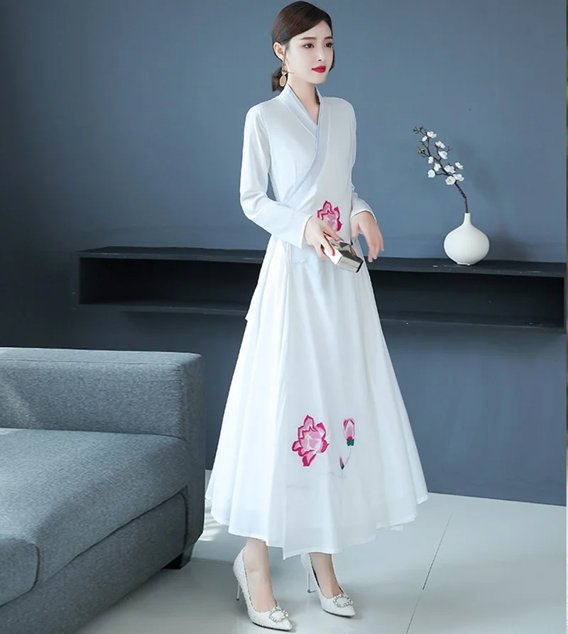 Новинка Ципао длинное китайское традиционное платье размера плюс летнее винтажное платье с цветами восточные халаты TA2102