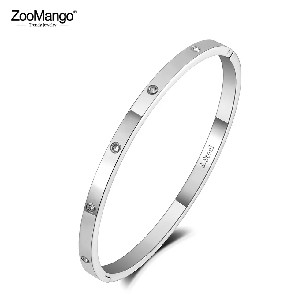 ZooMango Роскошный CZ Кристалл 4 мм манжета браслет для женщин кубический цирконий Love