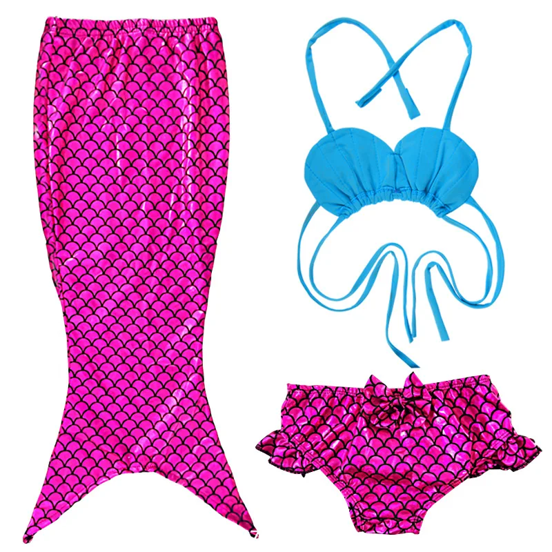 Купальный костюм русалки из 3 предметов для маленьких девочек, купальный костюм русалки, купальный костюм, комплект бикини, От 2 до 12 лет