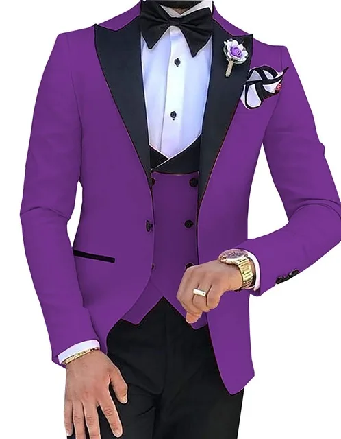 Tpsaade мужские костюмы из 3 предметов для мужчин на заказ Terno Slim Жених На Заказ Свадебный мужской костюм Masculino(куртка+ брюки+ жилет+ Tiebow - Цвет: Purple